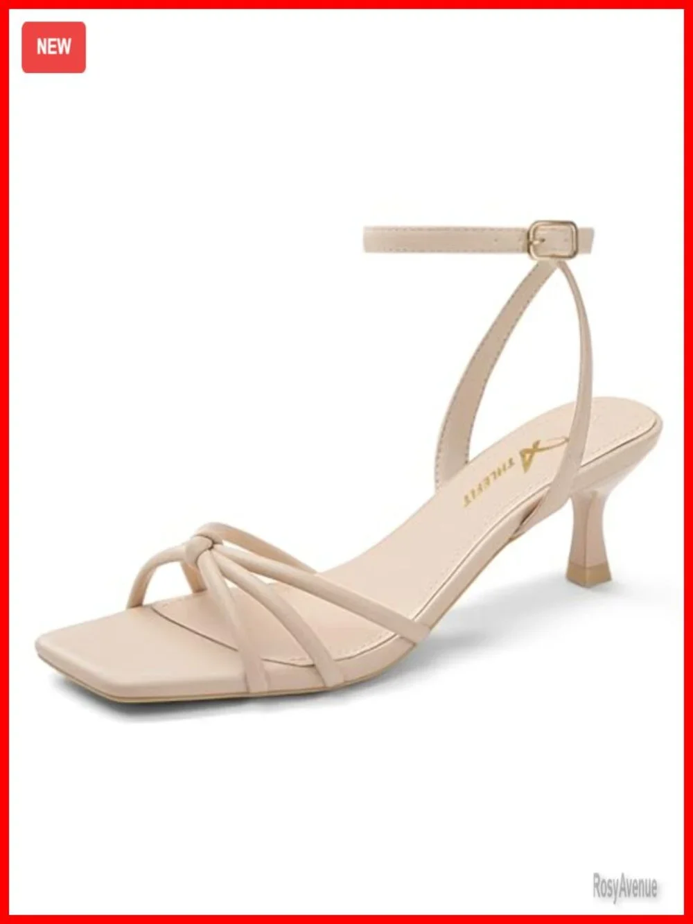 Women's Square Open Toe Strappy Low Heel Sandals with Ankle Strap for Prom